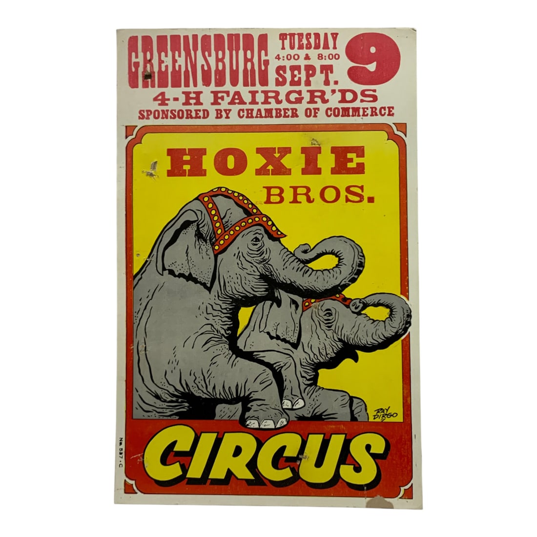 Vintage 1980 Hoxie Bros. Circus Poster: Greensburg 4-h Fairgrounds, No. 537 C - 22" X 14"Poster Shows Wear