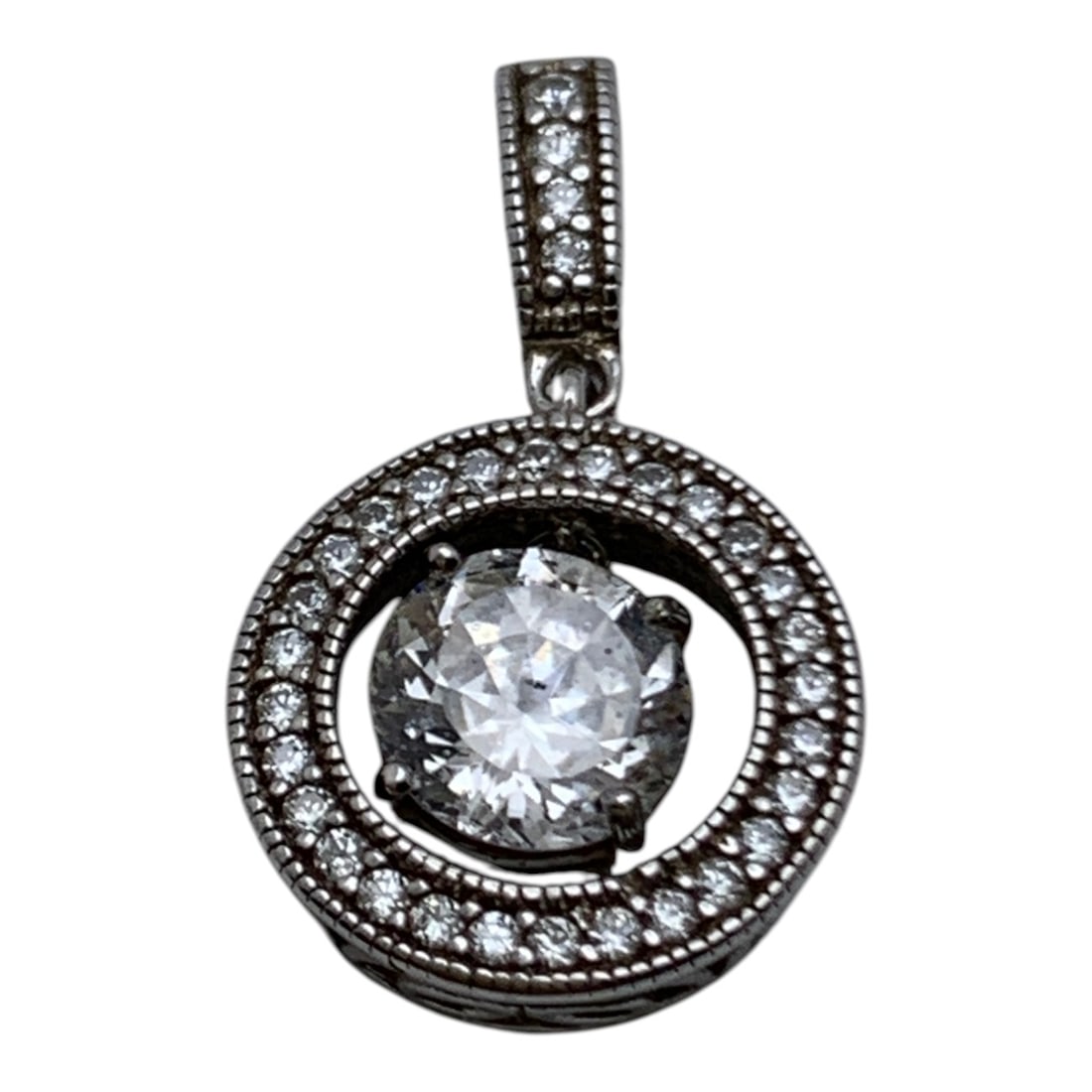 Sterling Silver & Cubic Zirconia Pendant: Marked 925 Cz - 3/4" Long - 1.7 Grams