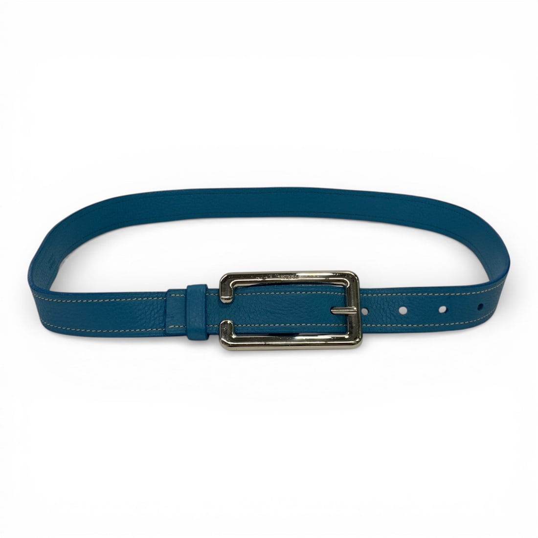 Prada Blue Leather Belt: Marked: Prada Made In Italy, 2759 - 43 1/2" Long