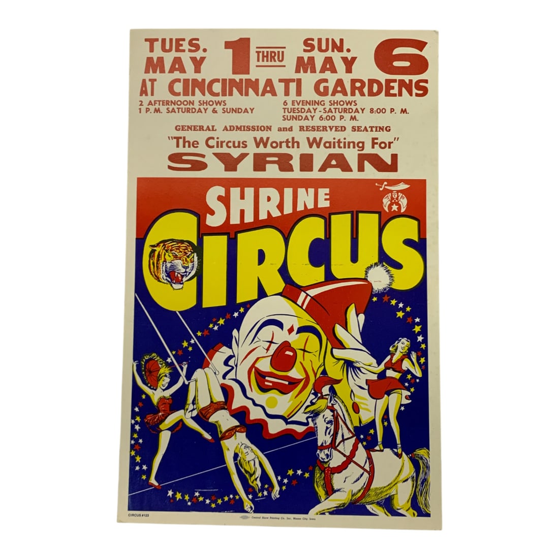 Vintage 1984 Syrian Shrine Circus Poster: Cincinnati Gardens, Circus #123 - 22" X 14"Poster Shows Wear