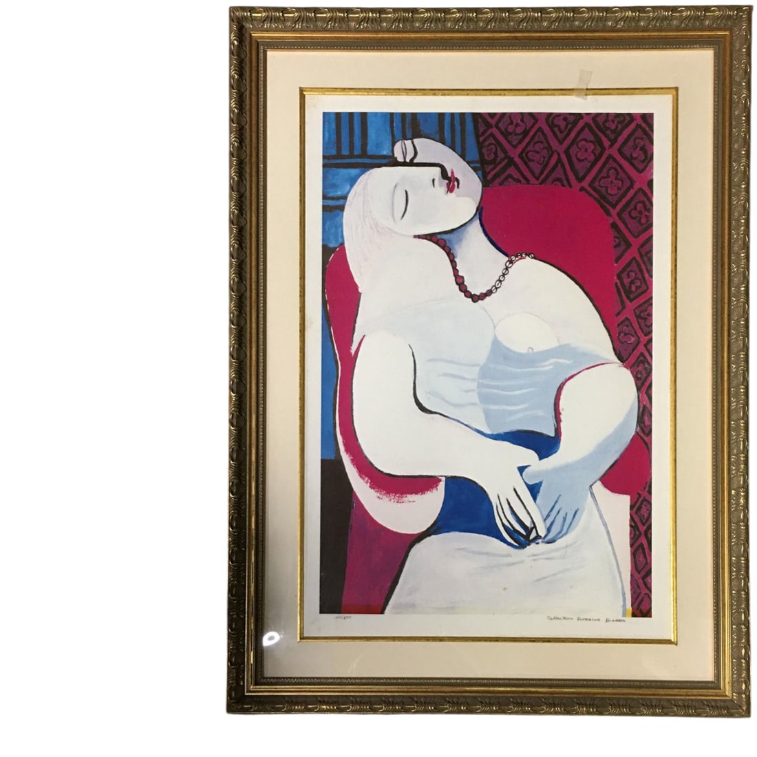 Collection Domaine Picasso Print Of Woman: Lower Right: Collection Domaine Picasso. Bears Embossed Paper Stamp Lower Left. Numbered 142/500. Framed And Under Glass: 44" X 34".