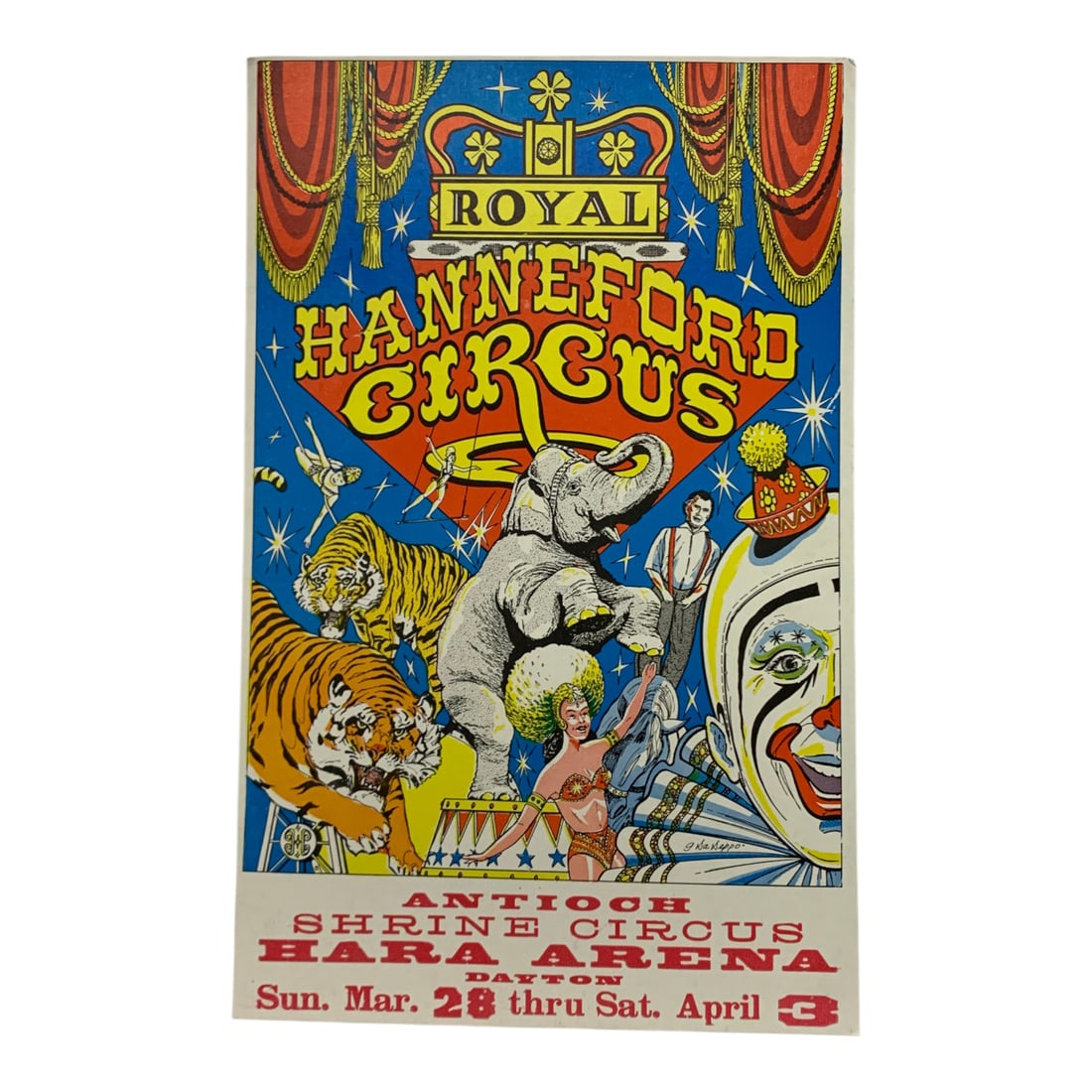 Vintage 1982 Royal Hanneford Circus Poster: Antioch Shrine Circus Hara Arena - 22" X 14"Poster Shows Wear