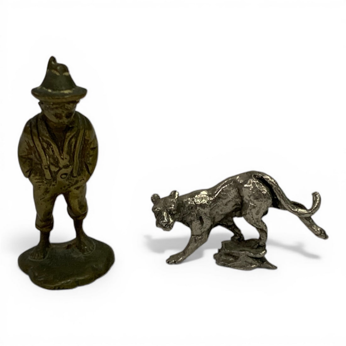 2 Metal Sculptures Of Boy & Leopard: See Photos