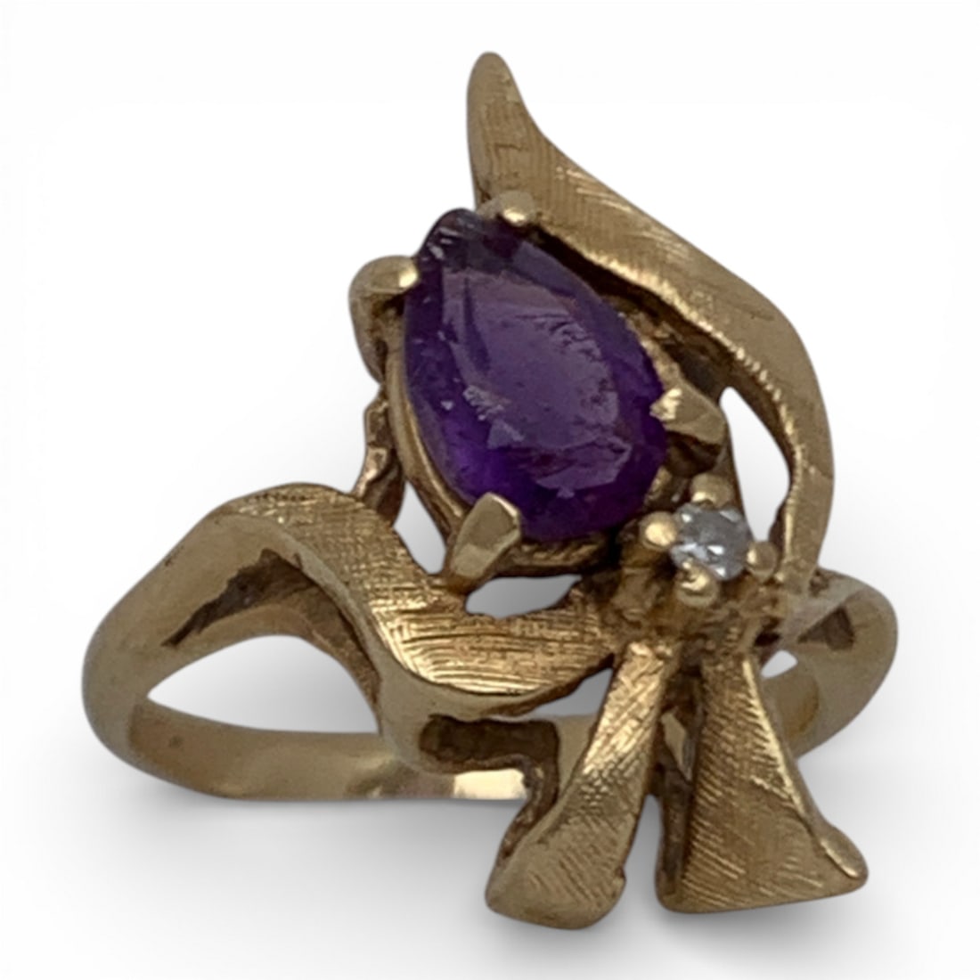 14k Yellow Gold Diamond & Amethyst Ring: Marked 14k - Size 3 - 1.8 DwtGemstones Tested With Presidium Gem Tester Il - Berners Does Not Guarantee Authenticity Of Gemstones