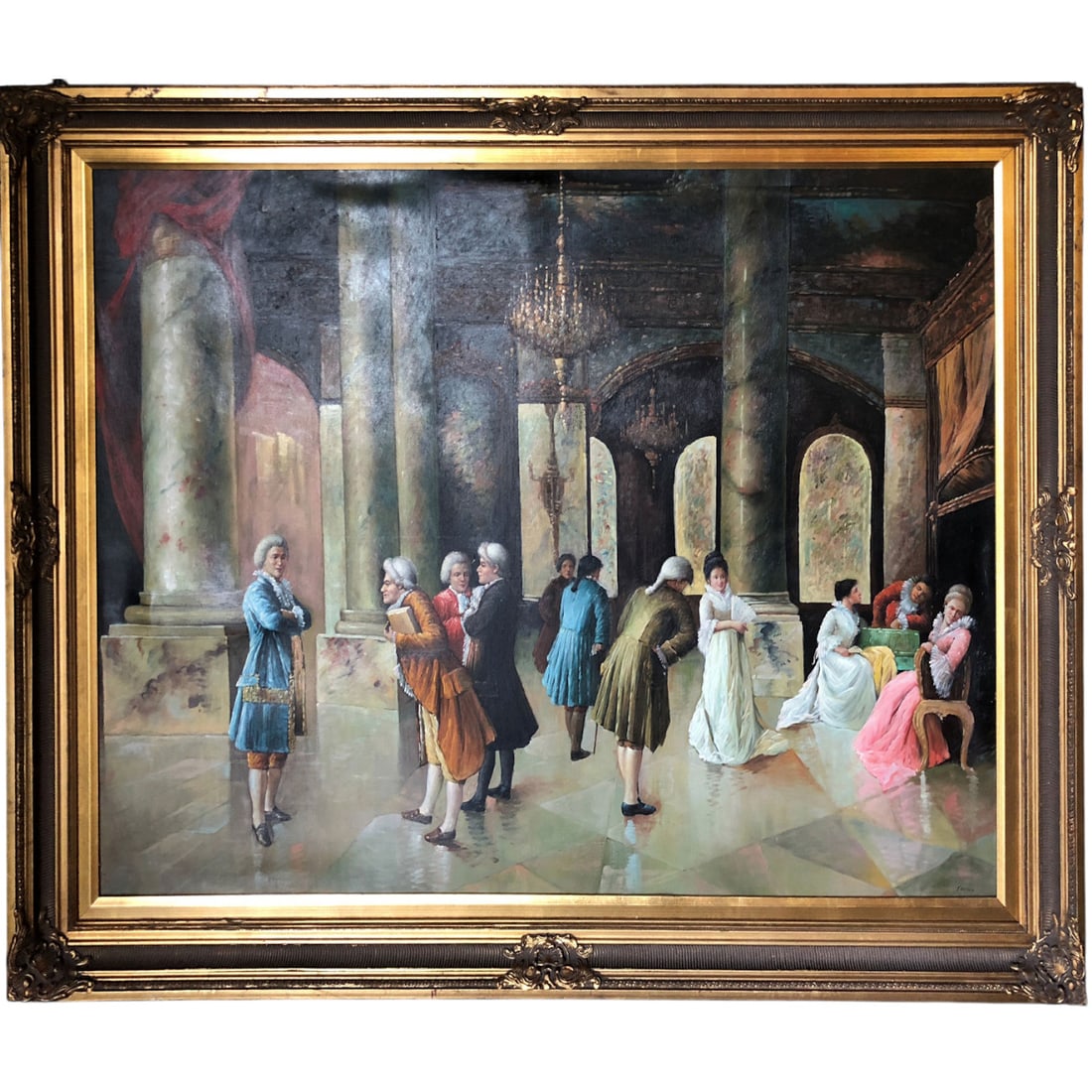 Oil On Canvas Of French Scene: Framed: 43" X 56".