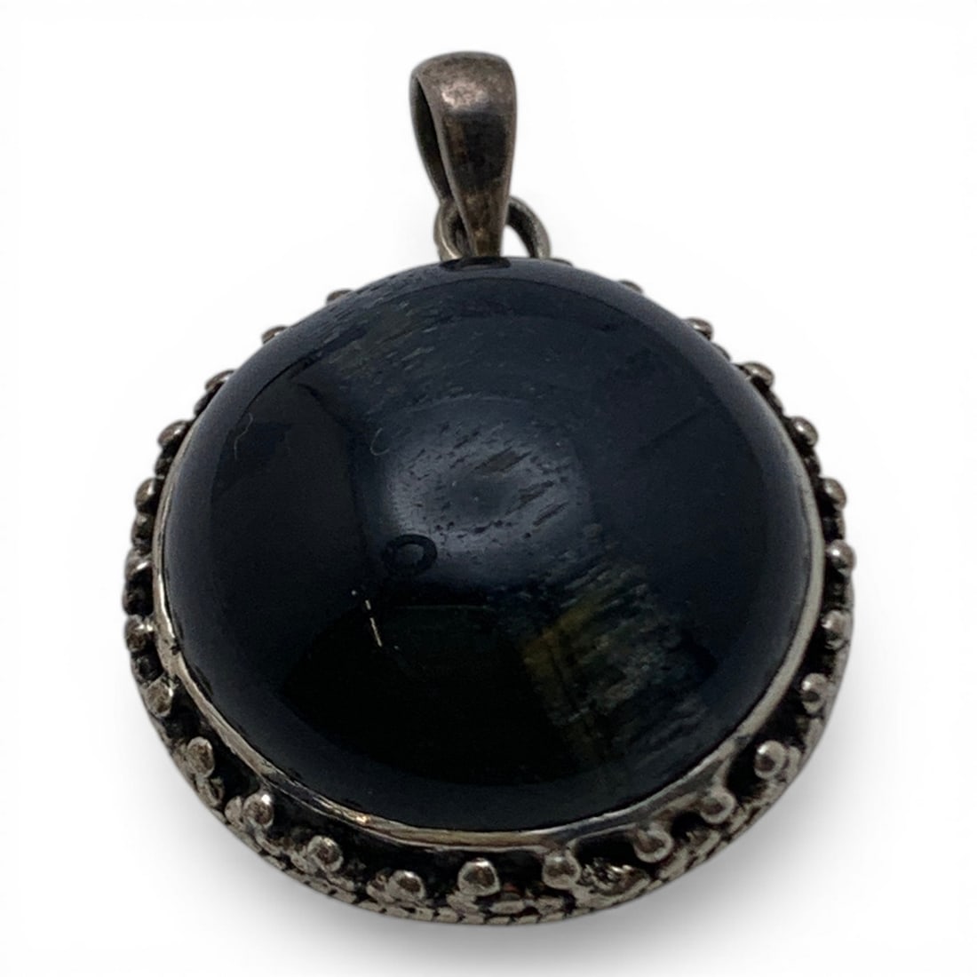 Silver & Black Stone Pendant: Tests Silver - 1 1/2" Long - 15.6 Grams