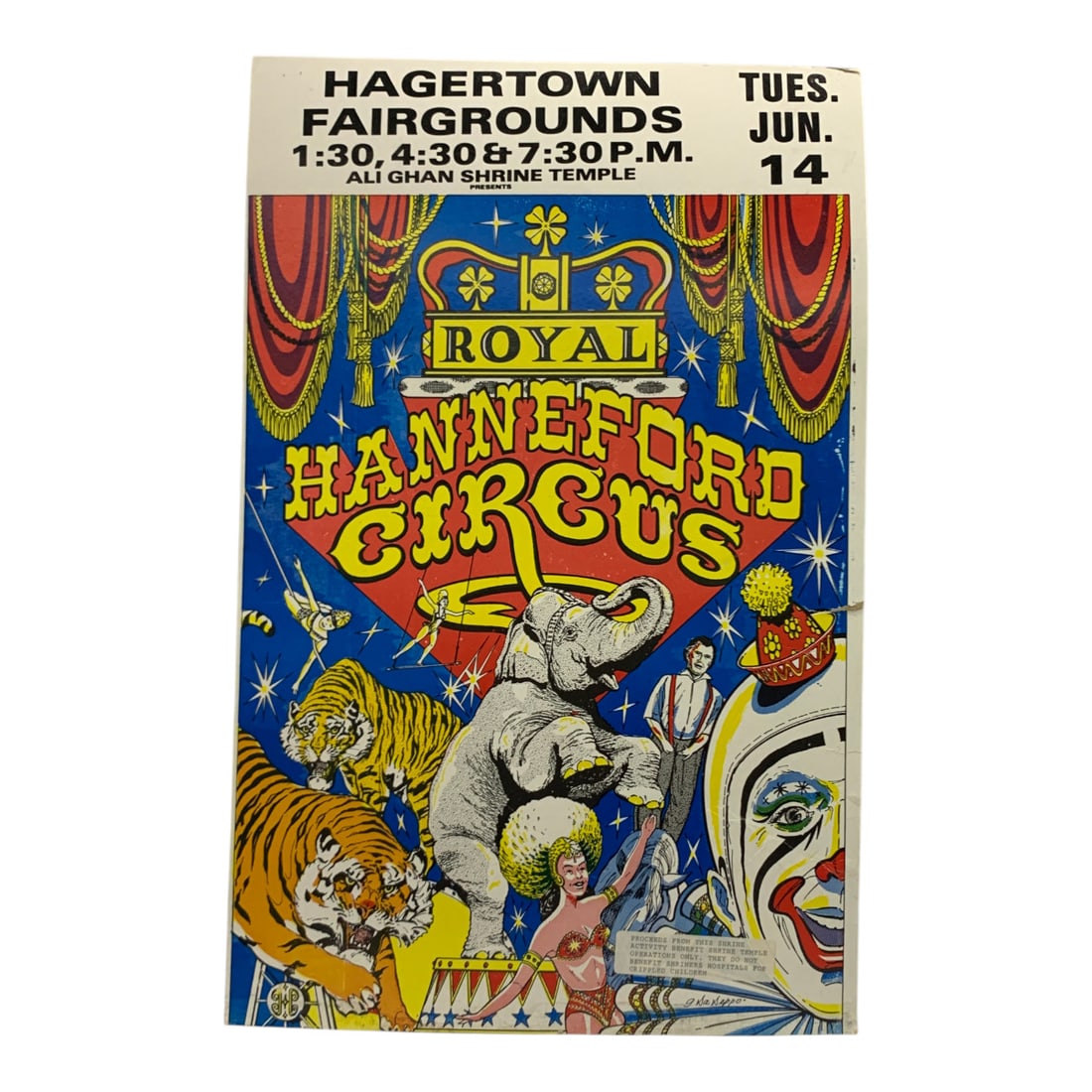 Vintage Royal Hanneford Circus Poster: Hagertown Fairgrounds - 22" X 14"Poster Shows Wear