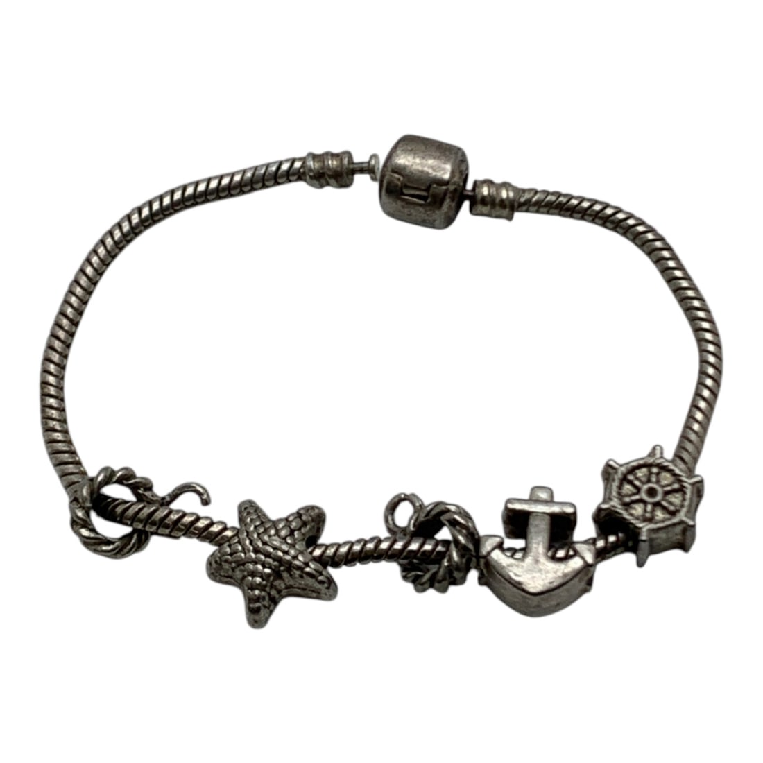 Sterling Silver Sea Theme Charm Bracelet: Marked 925 - 7 1/2" Long - 19.3 Grams