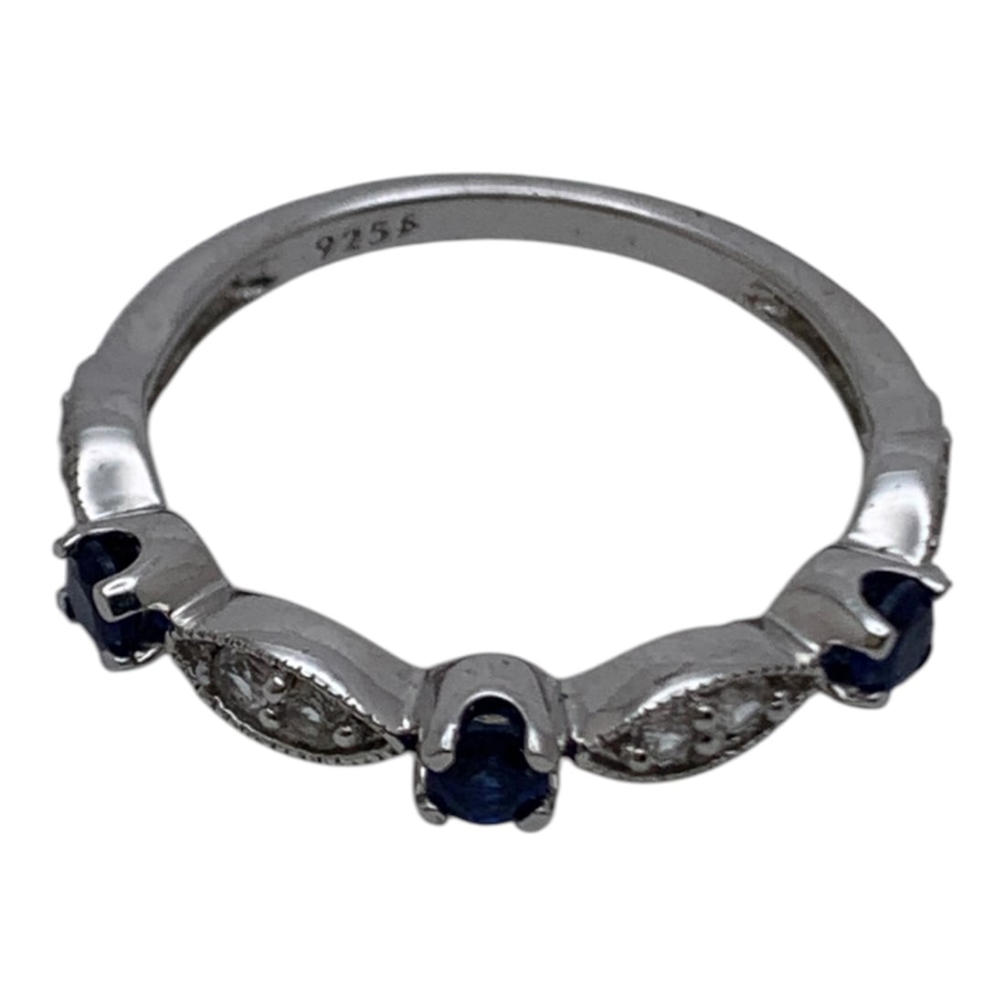 Sterling Silver Ring With Blue & Clear Stones - 5