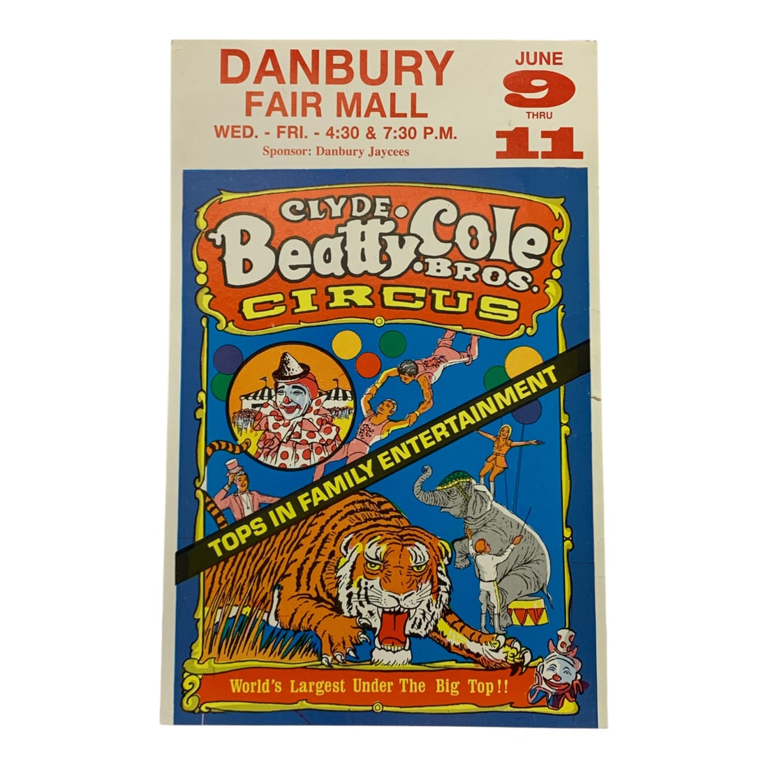 Vintage Clyde. Beatty Cole Bros. Circus Poster: Danbry Fair Mall - 22" X 14"Poster Shows Wear