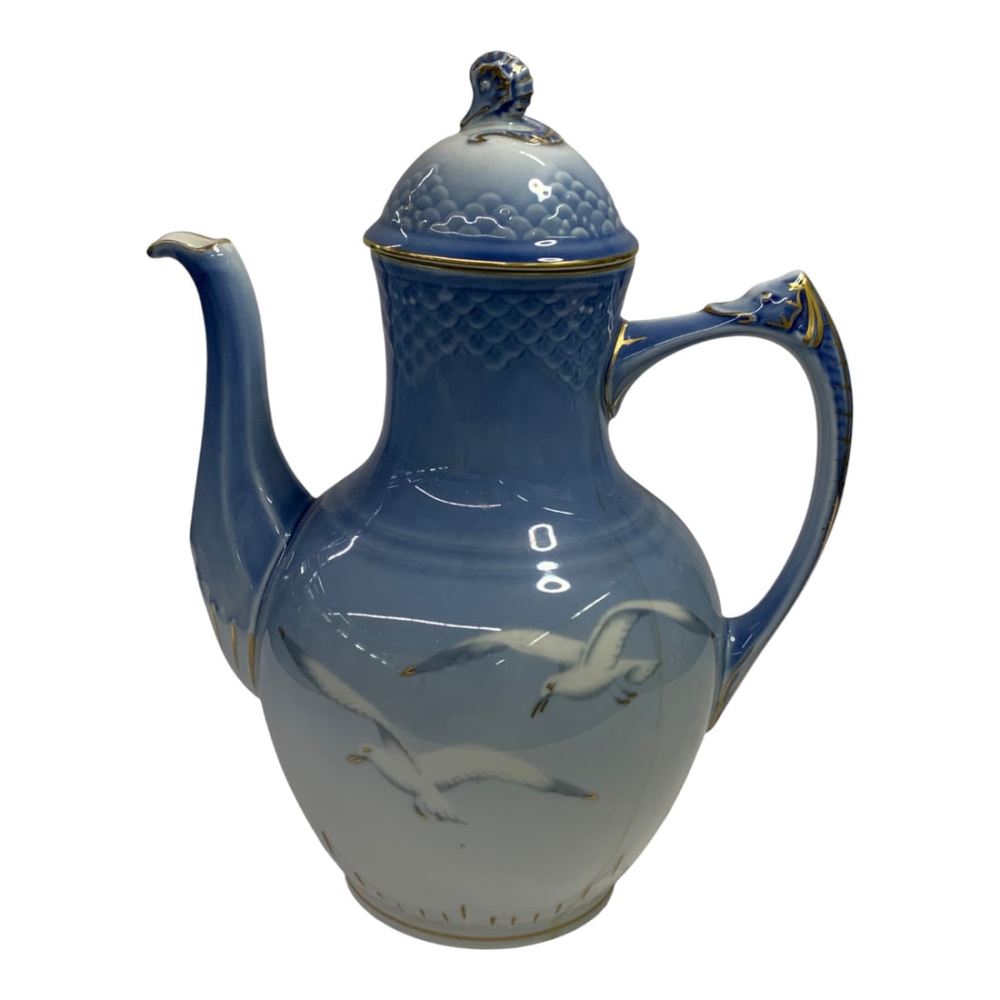 B & G Copenhagen Denmark Seagull Tea Pot: Marked On Bottom: Copenhagen Porcelain. B & G. Denmark. 9.75" Tall. Shows Hairline, See Photos.