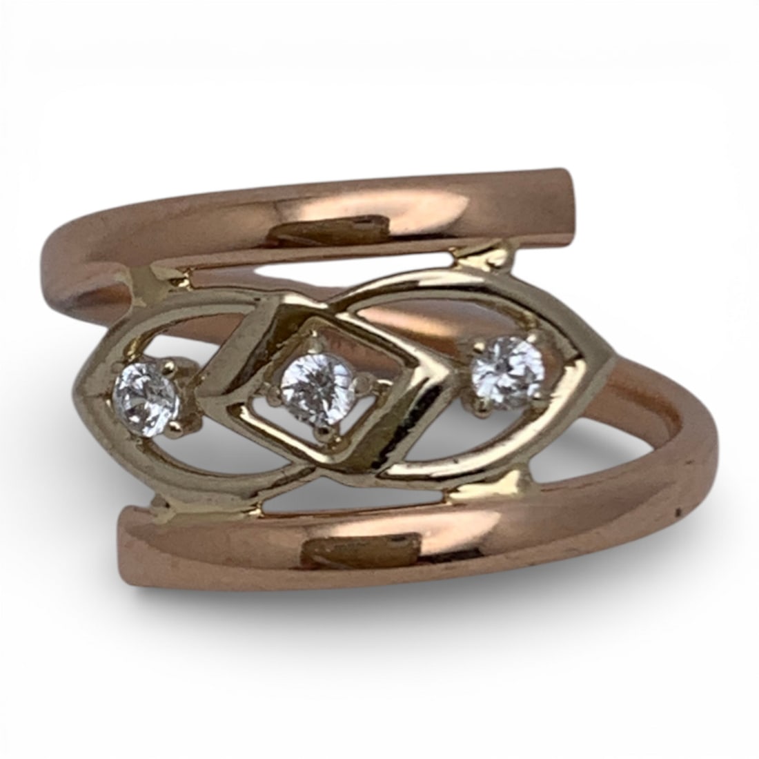 14k Rose Gold & Diamond Ring: Marked 14k - Size 6 - 0.7 DwtGemstones Tested With Presidium Gem Tester Il - Berners Does Not Guarantee Authenticity Of Gemstones