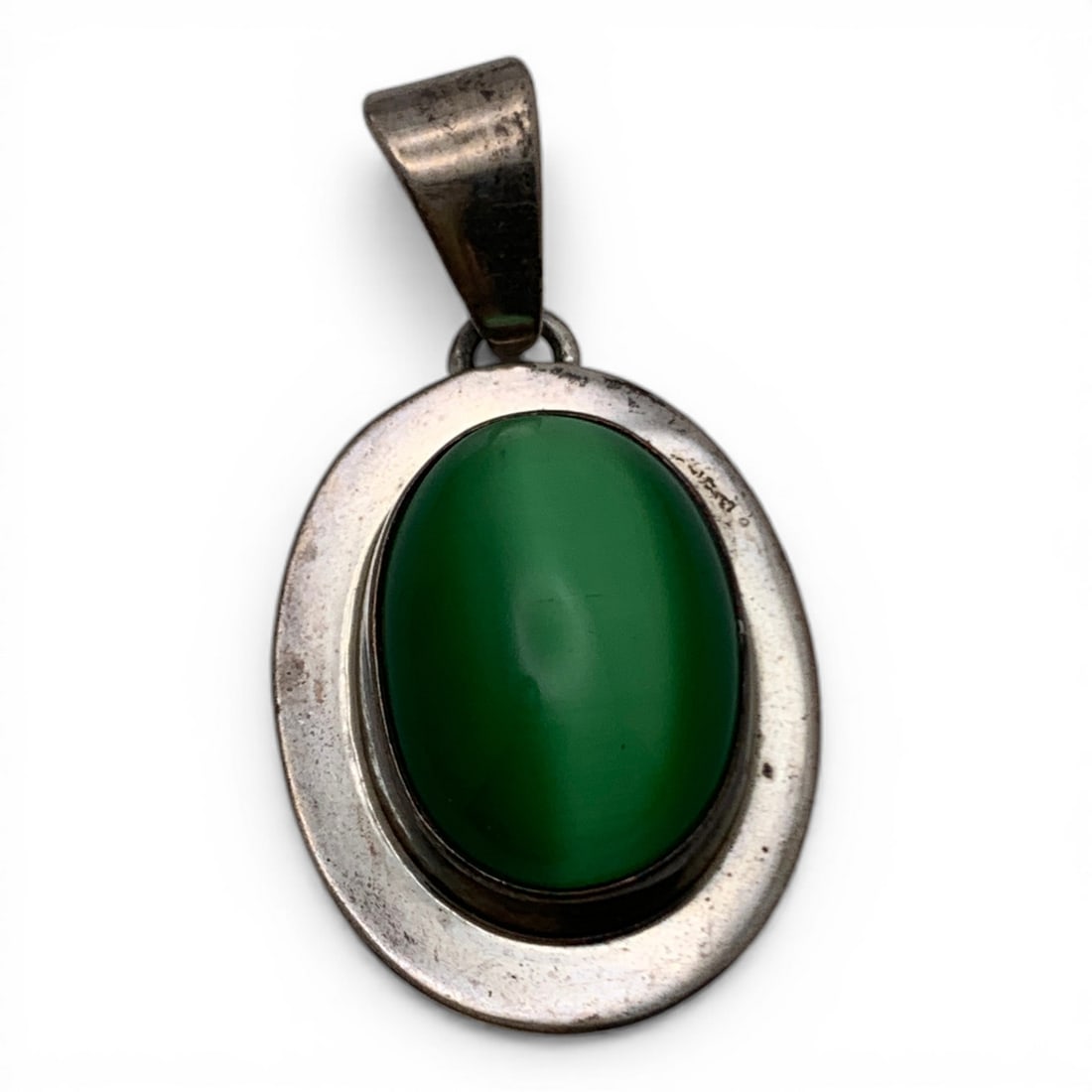 Sterling Silver & Green Stone Pendant: Marked 925 - 1 1/2" Long - 8.3 Grams