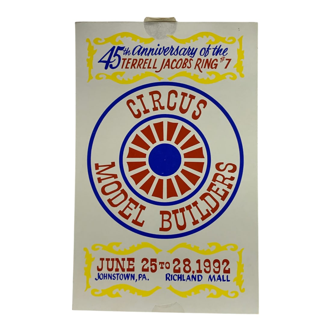 Vintage 1992 Circus Model Builders Circus Poster: 45th Anniversary Of The Terrell Jacobs Ring #7, Richland Mall - 22" X 14"Poster Shows Wear