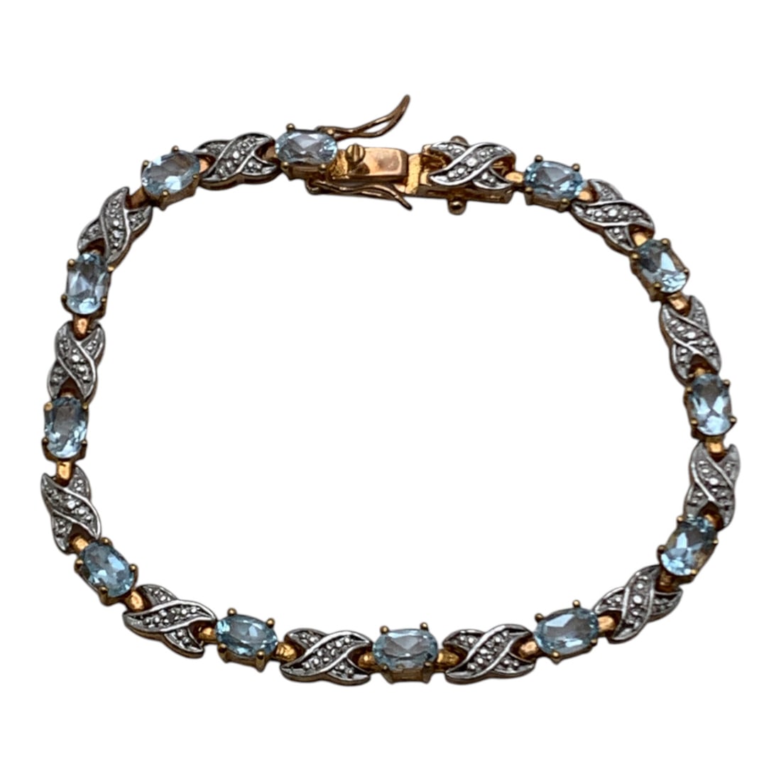 Sterling Silver & Blue Stone Gold Tone Bracelet: Marked 925 - 7 3/4" Long - 11.2 Grams