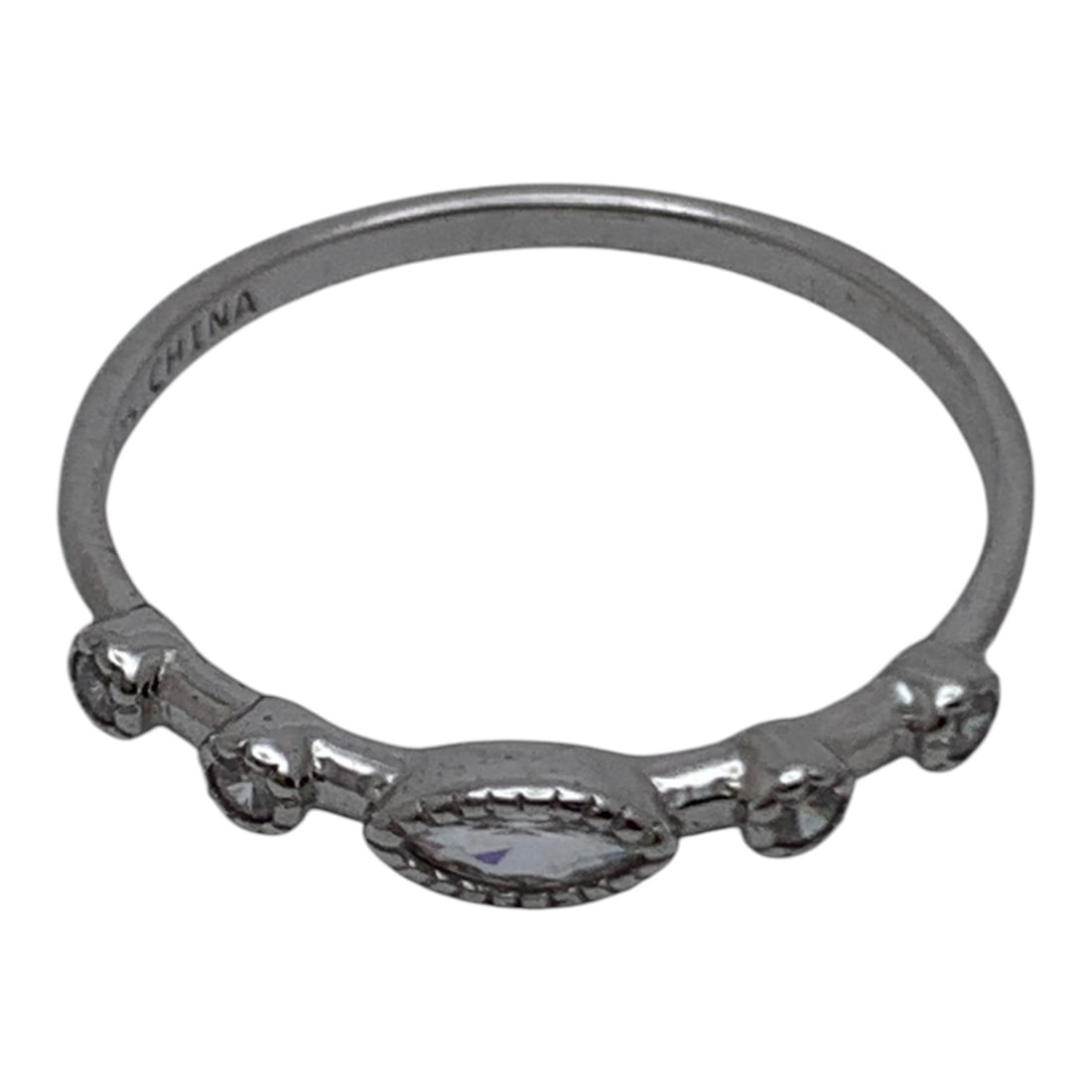 Sterling Silver Ring With Clear Stones - 5