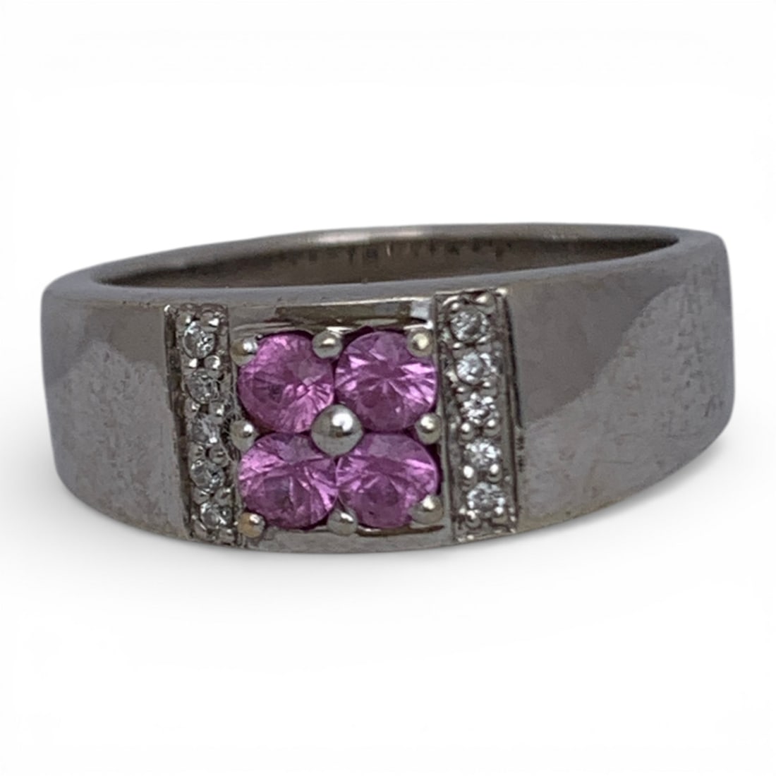 14k White Gold Diamond & Pink Topaz Ring: Marked 14k - Size 9.75 - 5.1 DwtGemstones Tested With Presidium Gem Tester Il - Berners Does Not Guarantee Authenticity Of Gemstones