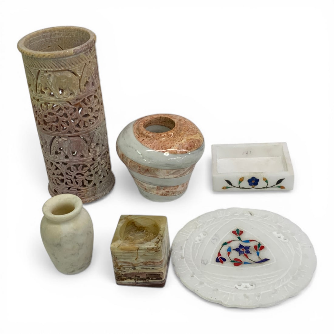 Collection Of 6 Hard Stone Items: Ranging Height: 1 1/8" - 8" Tall