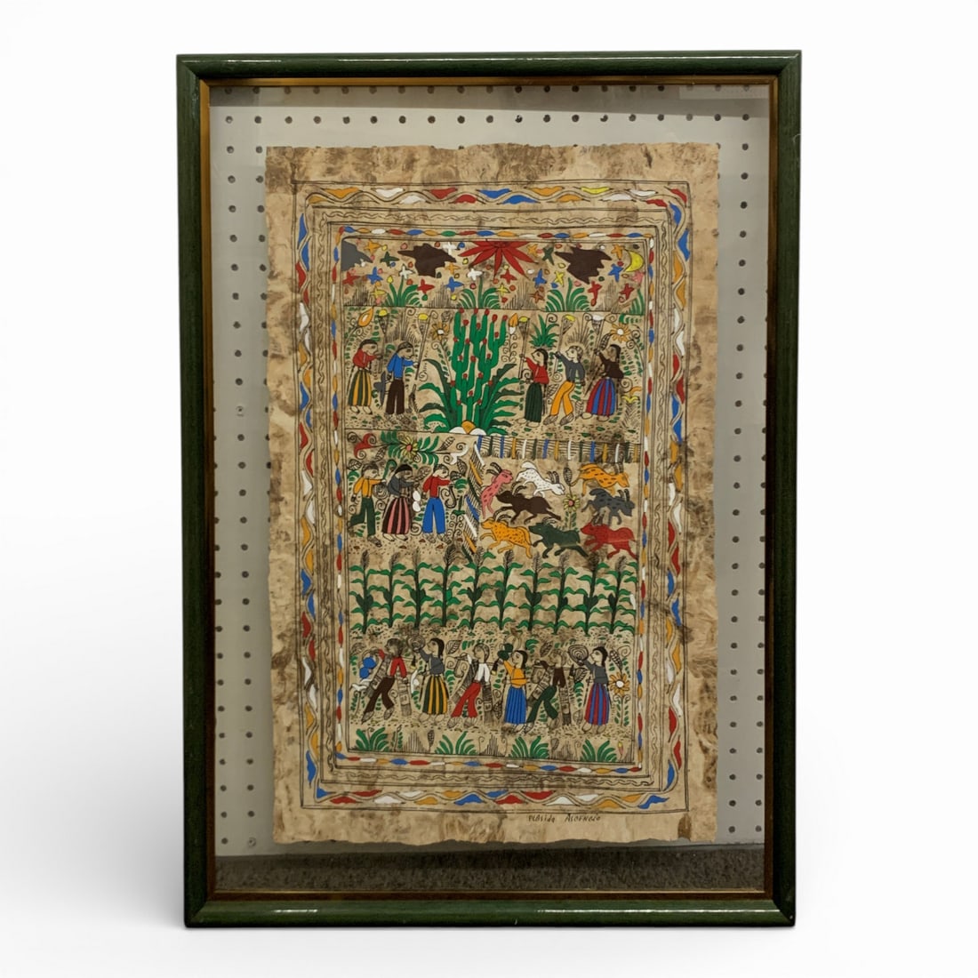 Plasido Ascencio Mexican Folk Art Painting: Signed Plasido Ascencio. Framed: 29" X 21".