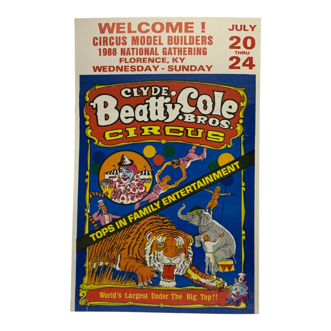 Vintage 1988 Clyde. Beatty Cole Bros Circus Poster: 1988 National Gathering, Circus Model Builders - 22" X 14"Poster Shows Wear