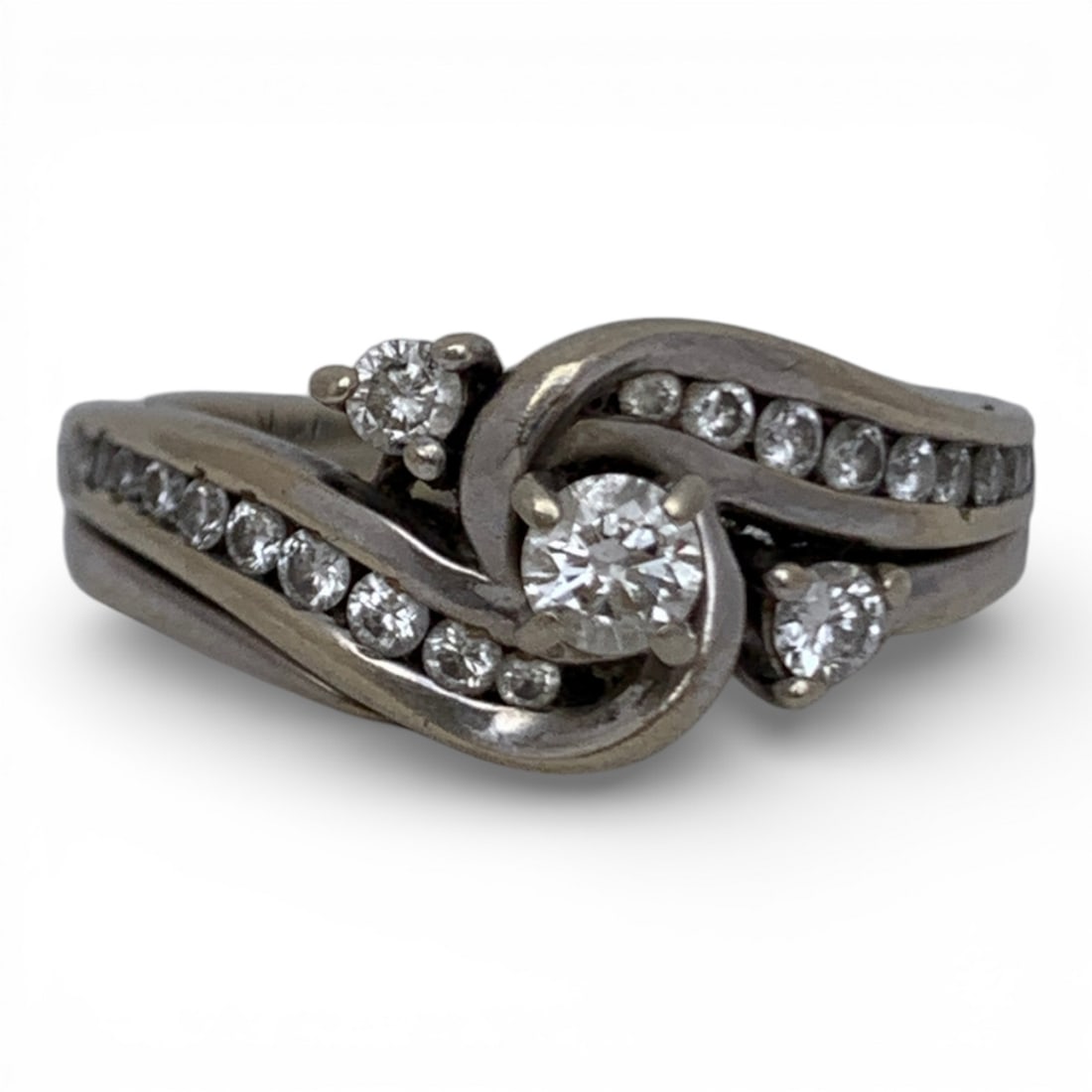 14k White Gold & Diamond Ring: Marked 14k - Size 6 - 3.8 DwtGemstones Tested With Presidium Gem Tester Il - Berners Does Not Guarantee Authenticity Of Gemstones