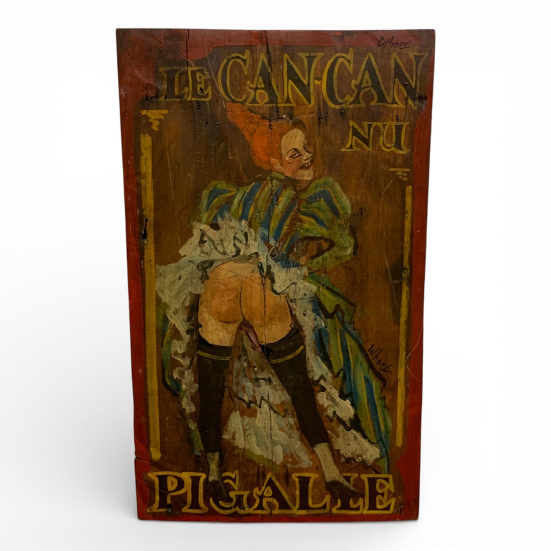 Le Can-can Pigalle Painting On Wood Board: 29.5" X 18". Signed.