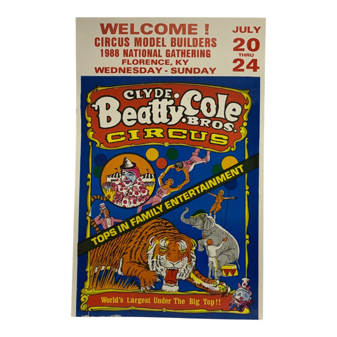 Vintage 1988 Clyde. Beatty Cole Bros Circus Poster: 1988 National Gathering, Circus Model Builders - 22" X 14"Poster Shows Wear