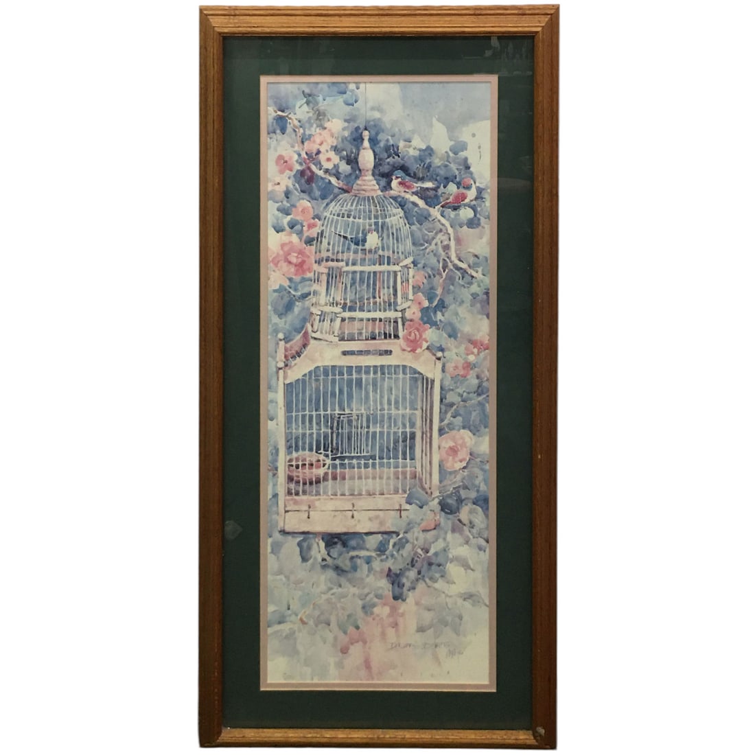 Dawna Barton 1990 Print Of Bird Cage: Daywna Barton. 1990. Framed And Under Glass: 40.5" X 20.75".