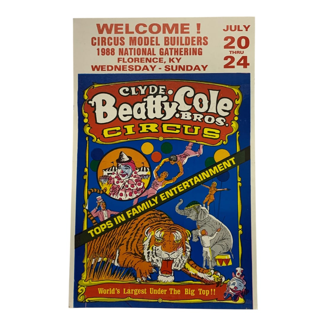 Vintage 1988 Clyde. Beatty Cole Bros Circus Poster: 1988 National Gathering, Circus Model Builders - 22" X 14"Poster Shows Wear