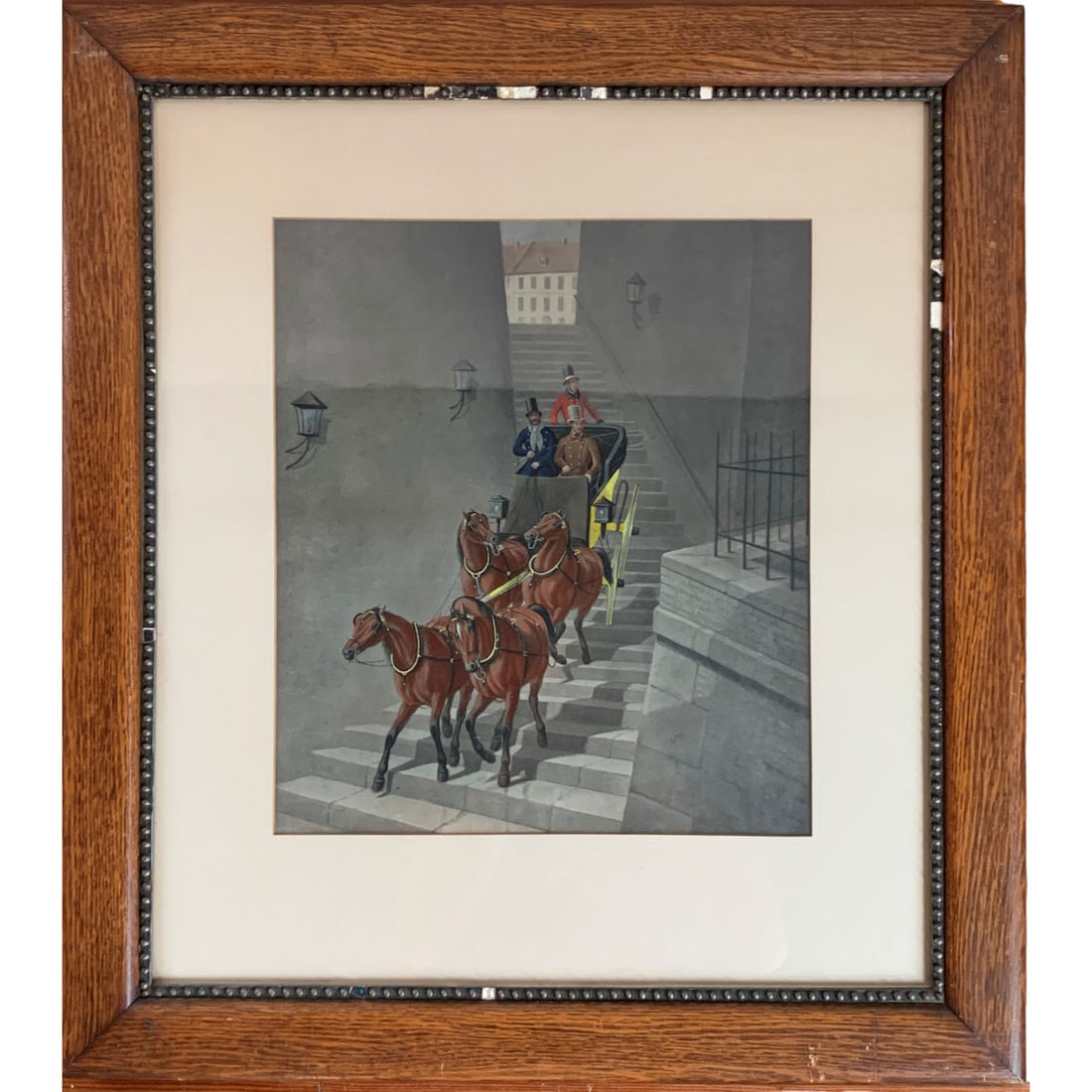 Horse And Carriage Watercolor: Framed And Under Glass: 26.5" X 23.5".