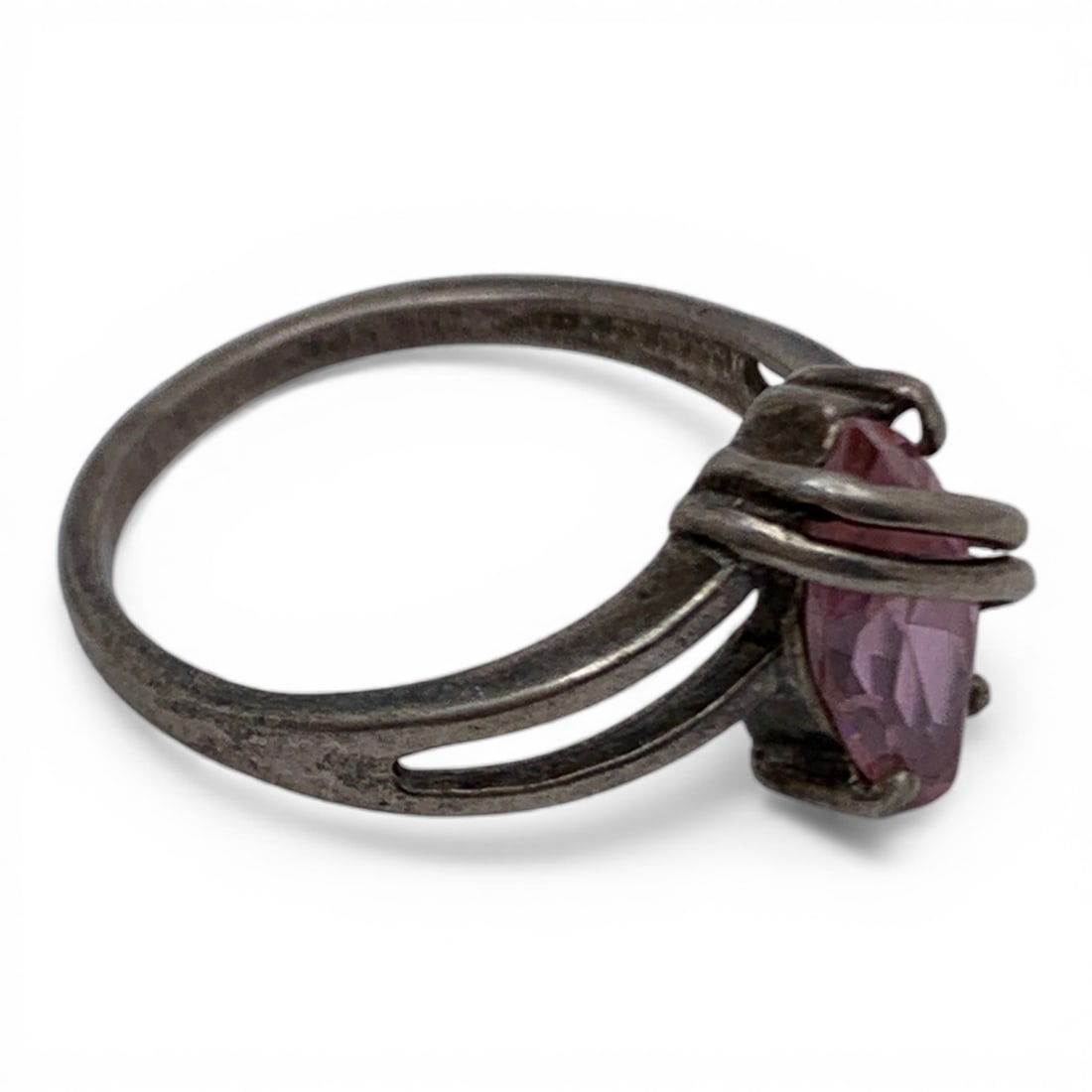 Sterling Silver & Pink Stone Ring - 4