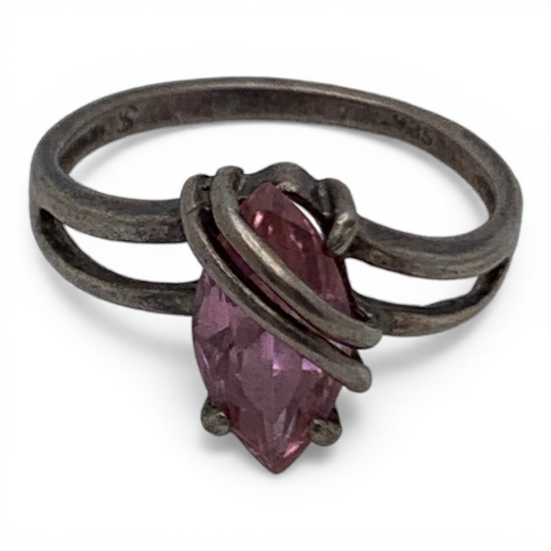 Sterling Silver & Pink Stone Ring - 5