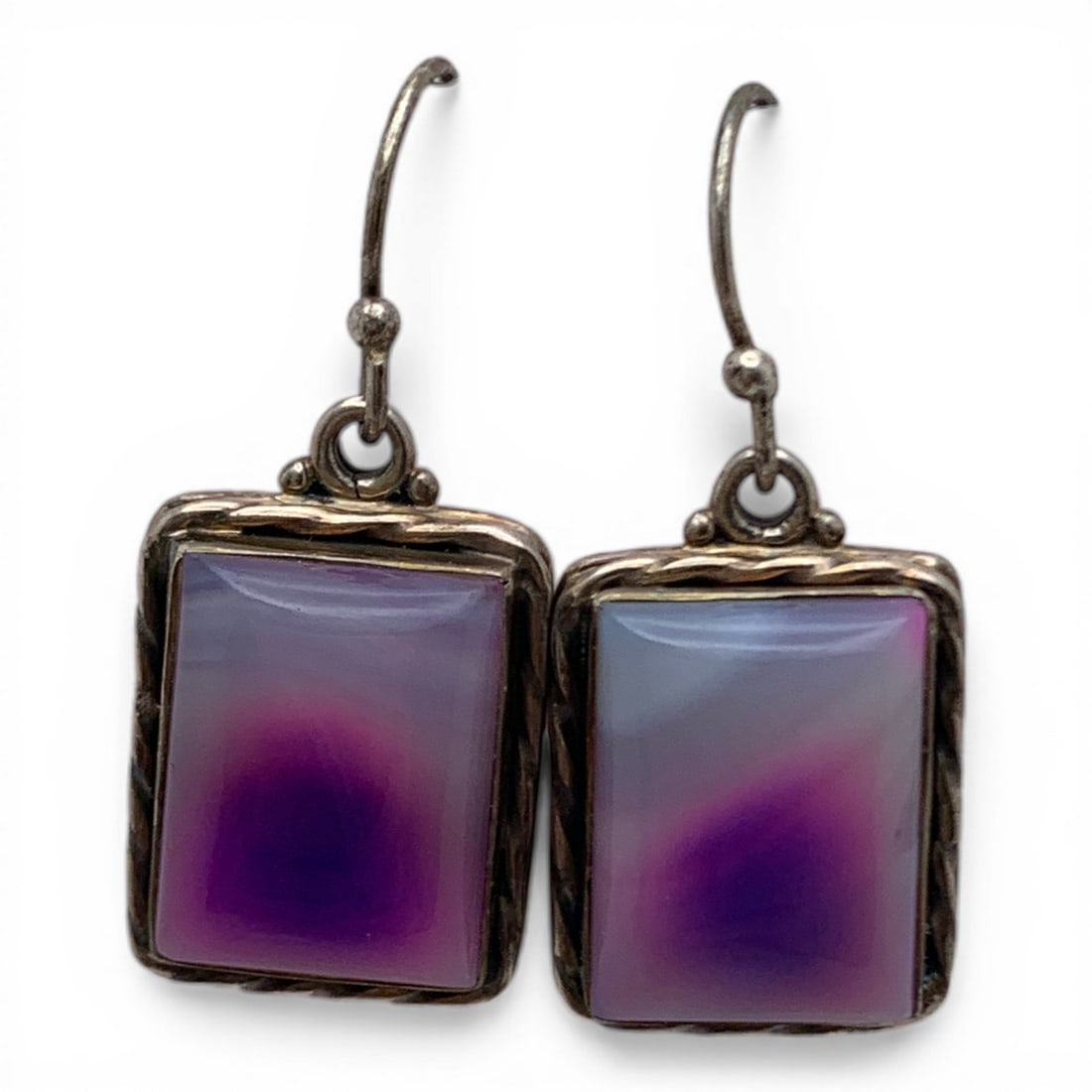 Sterling Silver Earrings With Bicolor Stones: Marked 925 - 1 3/8" Long - 11.3 Grams