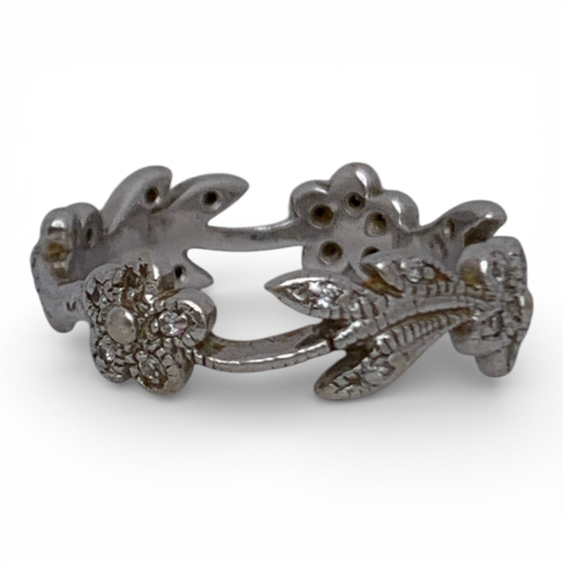 14k White Gold & Diamond Ring: Marked 14k - Size 6.25 - 2.0 DwtGemstones Tested With Presidium Gem Tester Il - Berners Does Not Guarantee Authenticity Of Gemstones