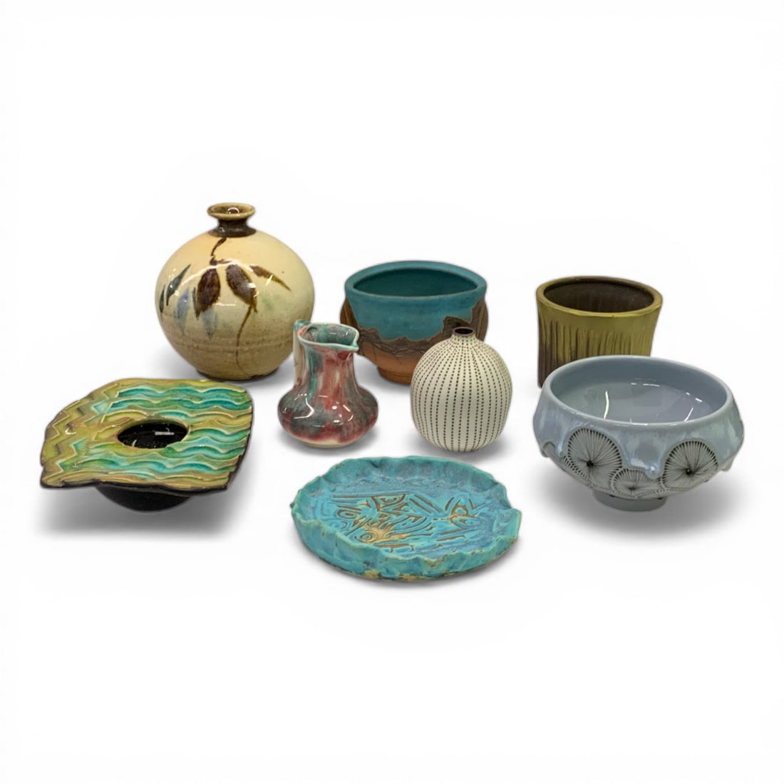 Collection Of 8 Pottery Items: Heights Ranging From 1 5/8" - 5 1/4" Tall