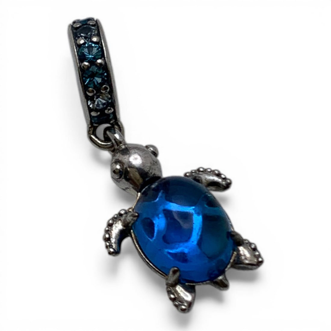 Sterling Silver Turtle Charm With Blue Stones: Marked 925 - 1 1/8" Long - 2.9 Grams