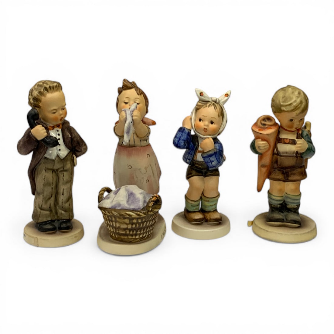 Collection Of 4 Hummel Figurines: Little Scholar, Wash Dry, Hello & Boy With Toothache Approx 6" Tall