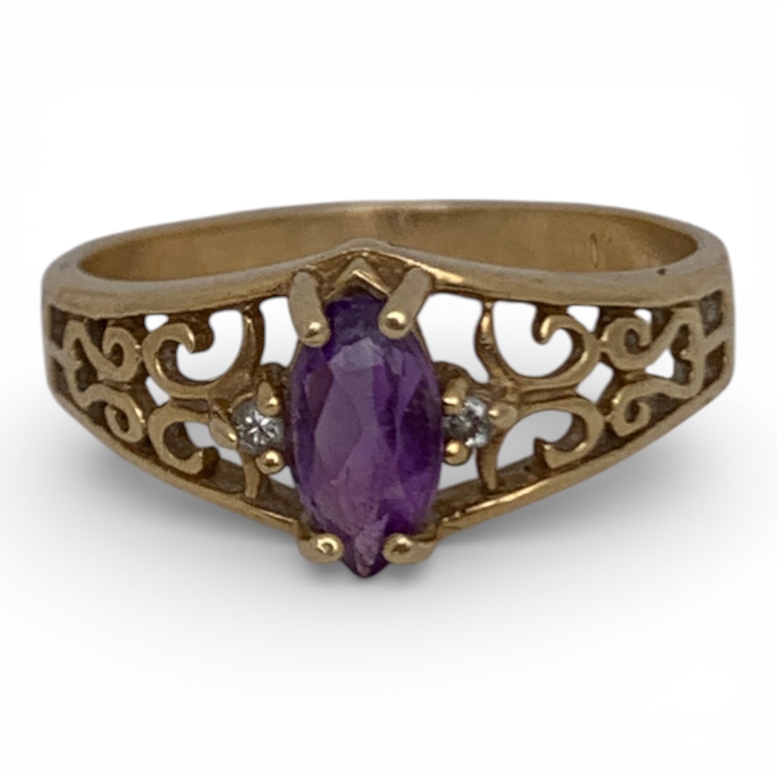 14k Yellow Gold Diamond & Amethyst Ring: Tests 14k - Size 6.5 - 1.5 DwtGemstones Tested With Presidium Gem Tester Il - Berners Does Not Guarantee Authenticity Of Gemstones