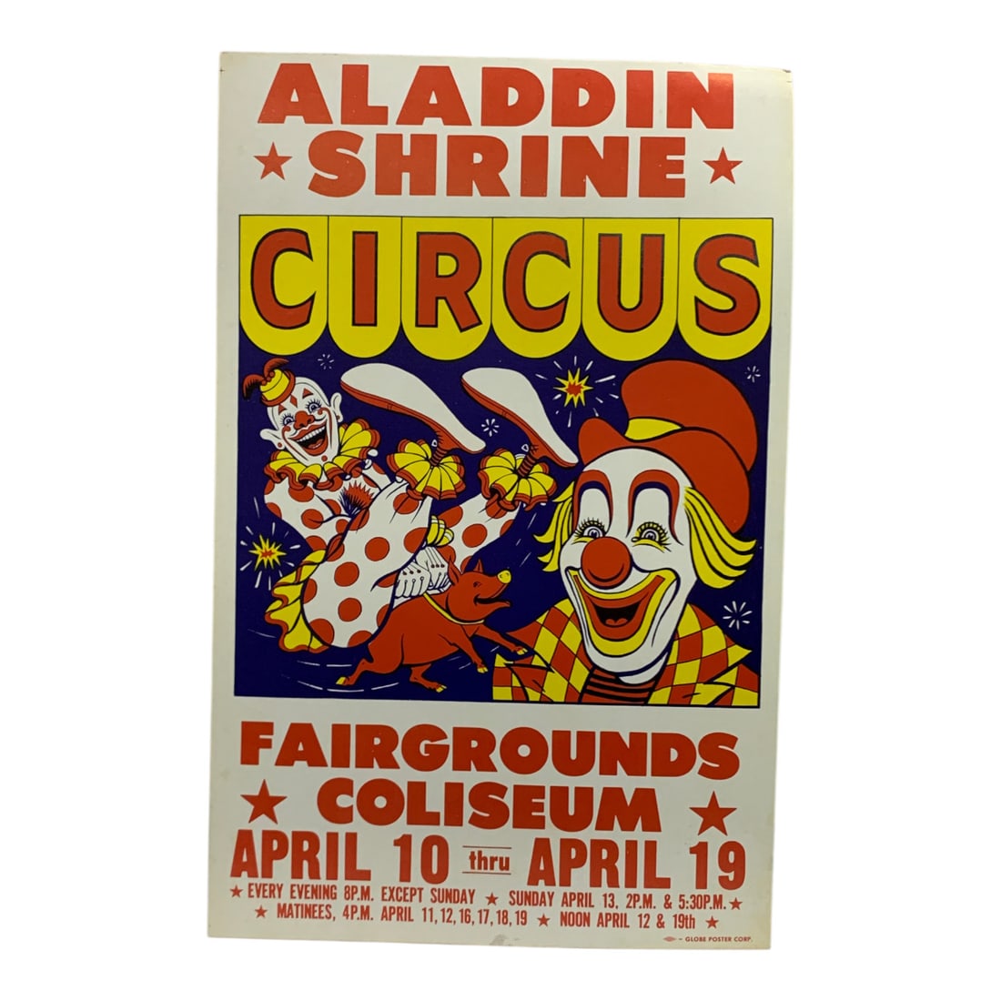 Vintage 1980 Aladdin Shrine Circus Poster: Fairgrounds Coliseum - 22" X 14"Poster Shows Wear