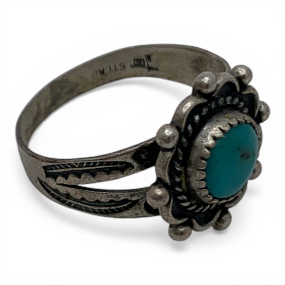 Sterling Silver & Blue Stone Ring - 4