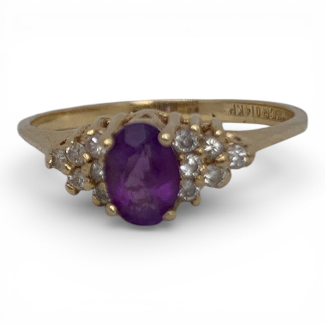 14k Yellow Gold Diamond & Amethyst Ring: Marked 14k - Size 6.25 - 1.1 DwtGemstones Tested With Presidium Gem Tester Il - Berners Does Not Guarantee Authenticity Of Gemstones
