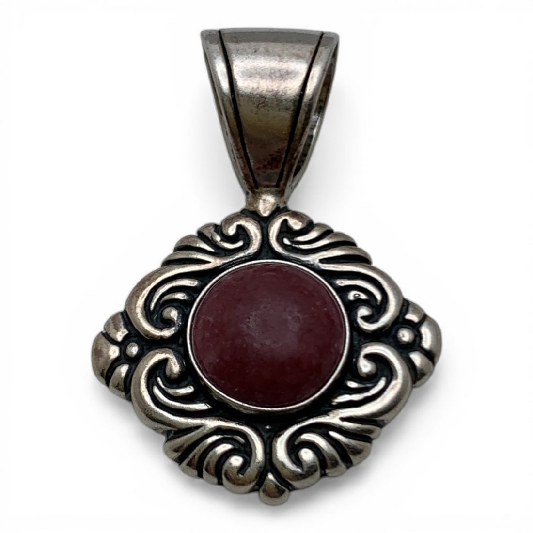 Sterling Silver & Pink Stone Pendant: Marked 925 - 1 1/4" Long - 6.0 Grams