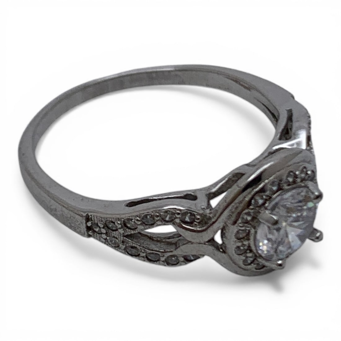 Sterling Silver Ring With Clear Stones - 4