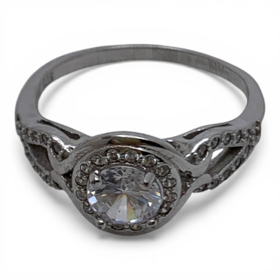 Sterling Silver Ring With Clear Stones - 5