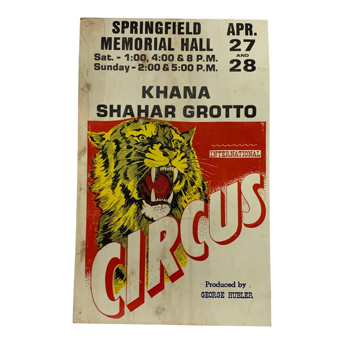 Vintage 1985 Khana Shahar Grotto Circus Poster: Springfield Memorial Hall - 22" X 14"Poster Shows Wear
