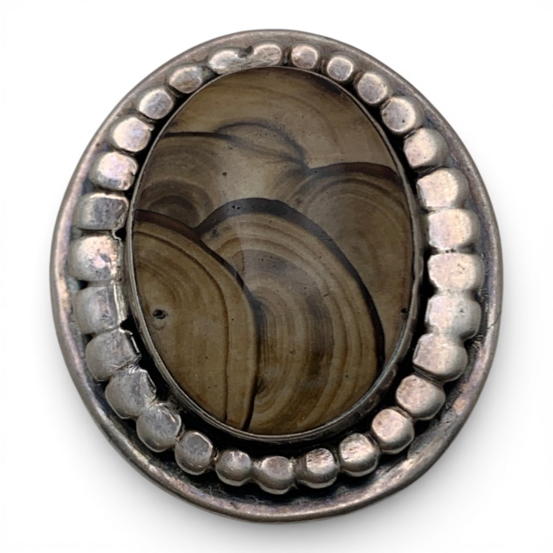 Silver & Brown Stone Pendant: Tests Silver - 1 1/2" Long - 19.0 Grams