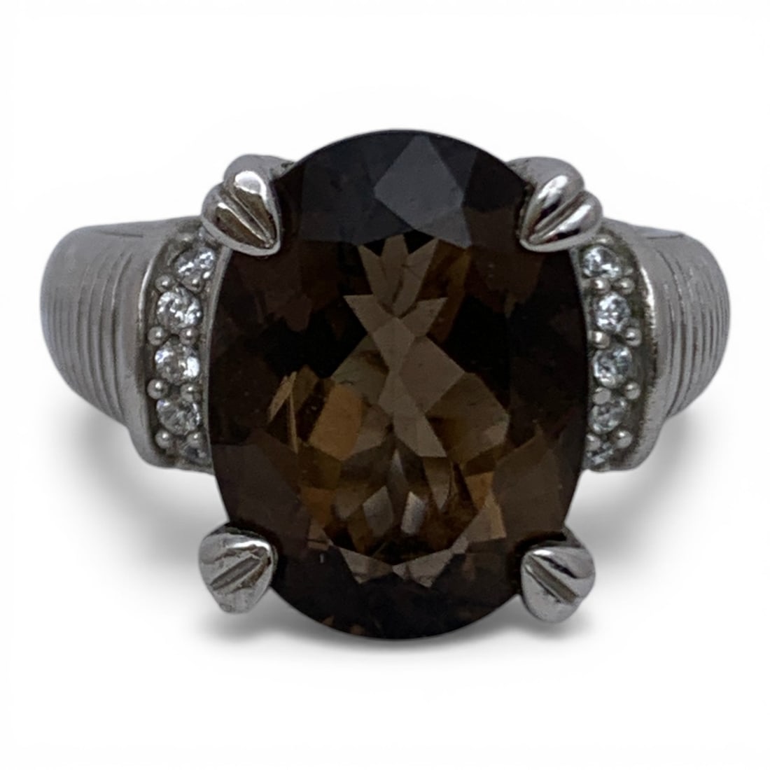 Judith Ripka Sterling Silver & Brown Stone Ring: Marked Judith Ripka 925 - Size 9 - 12.3 Grams