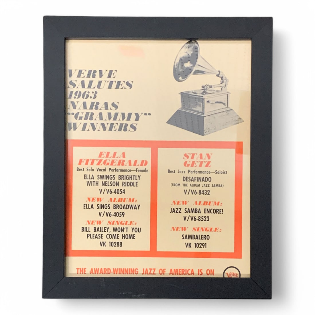 Verve Salutes 1963 Naras Grammy Winners: Framed And Under Glass: 16" X 13".