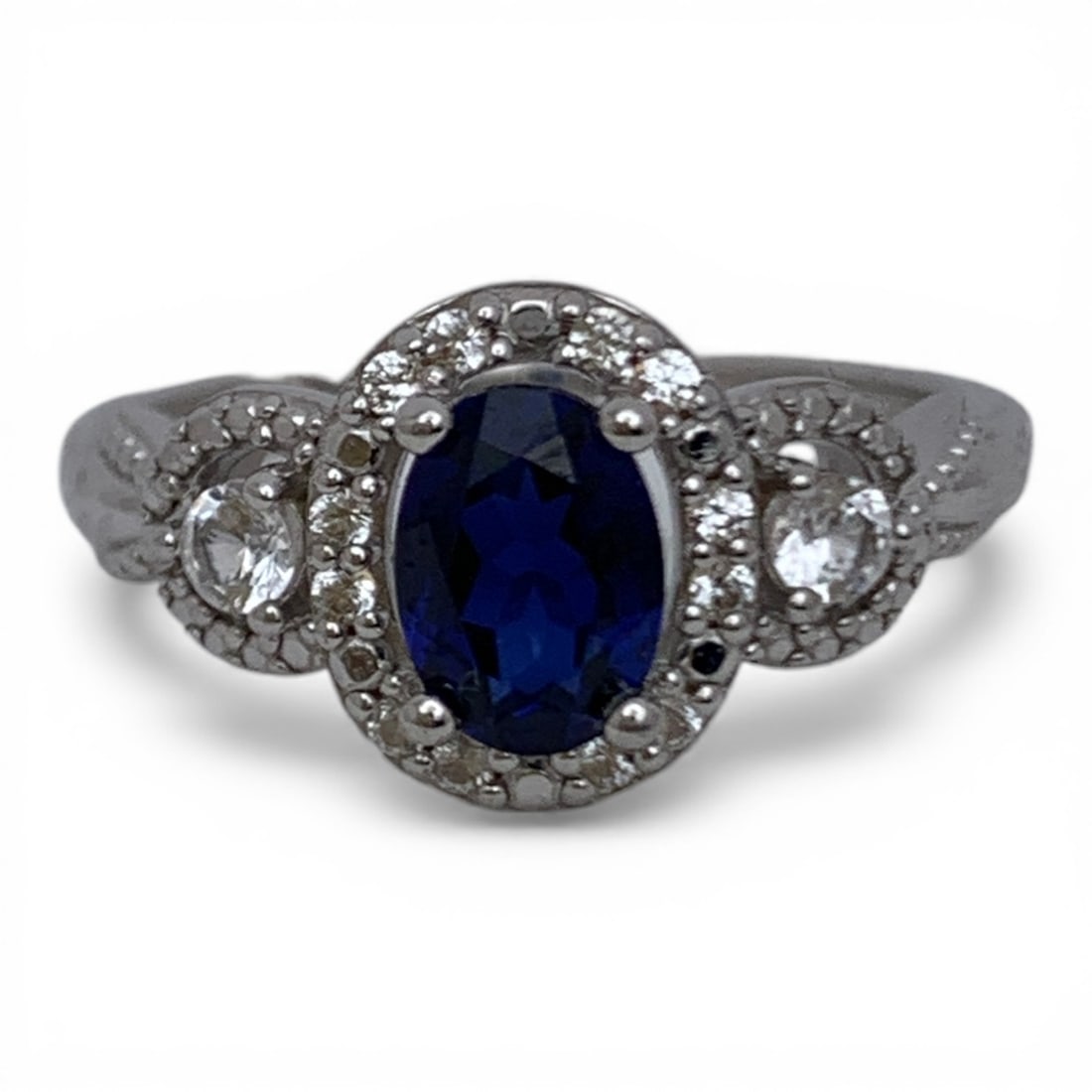 Sterling Silver Ring With Blue & Clear Stones: Marked 925 - Size 7 - 3.3 Grams