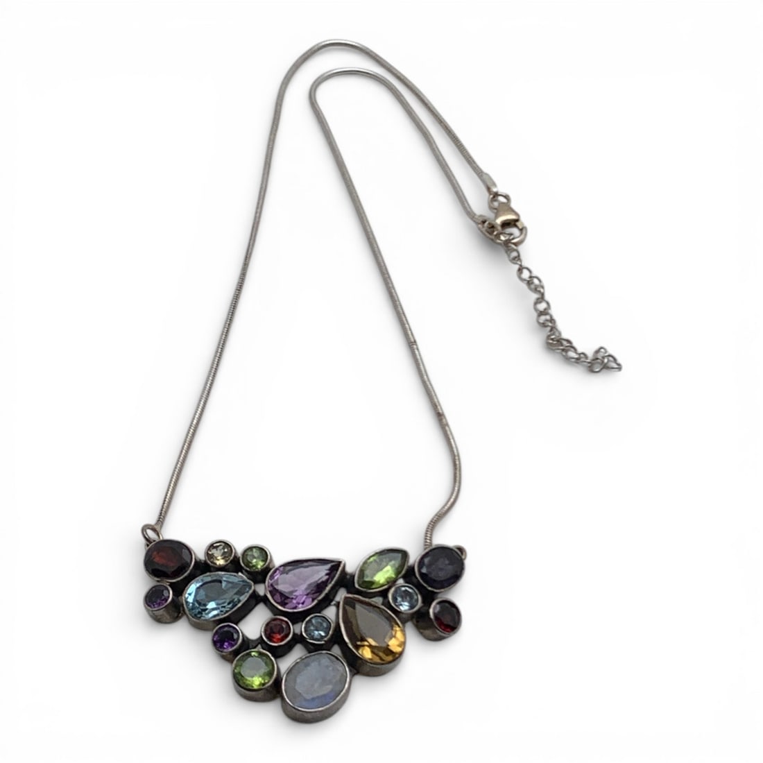 Sterling Silver Pendant Necklace W Colored Stones (1 of 5)